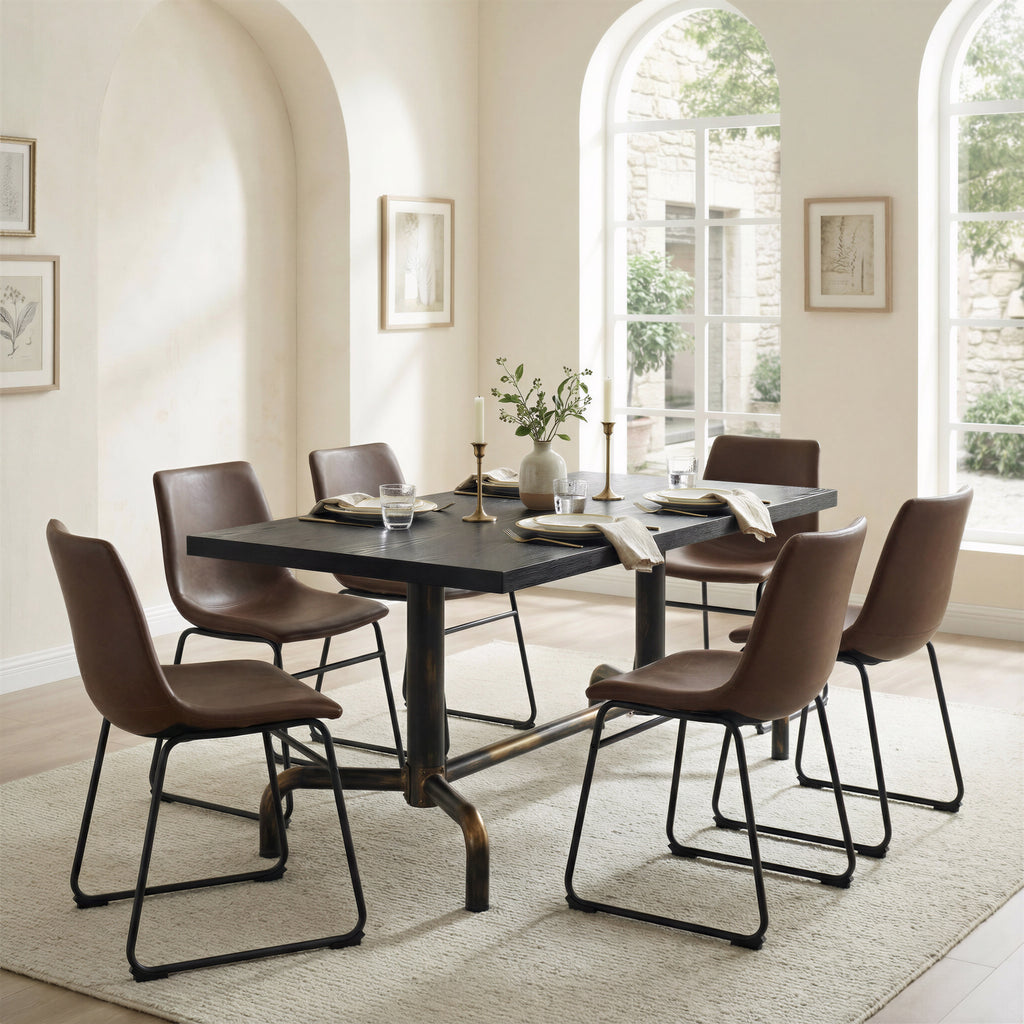 Chaise de salle à manger Smart – Simili cuir Espresso & Acier Noir | Lot de 2
