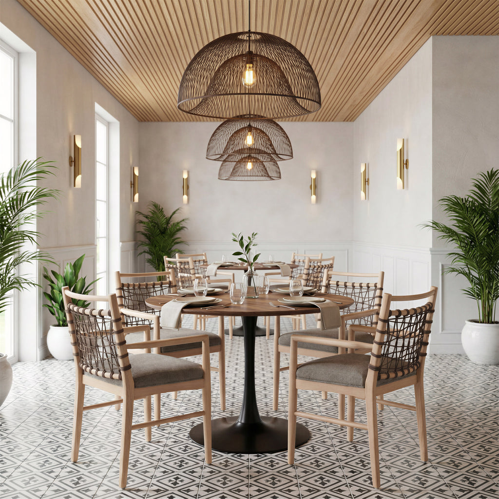 Table de salle à manger carrée Style Tulipe – MDF & Acier | Marron, Noir ou Blanc