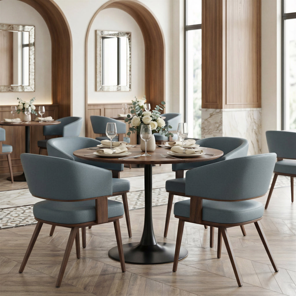 Table de salle à manger carrée Style Tulipe – MDF & Acier | Marron, Noir ou Blanc