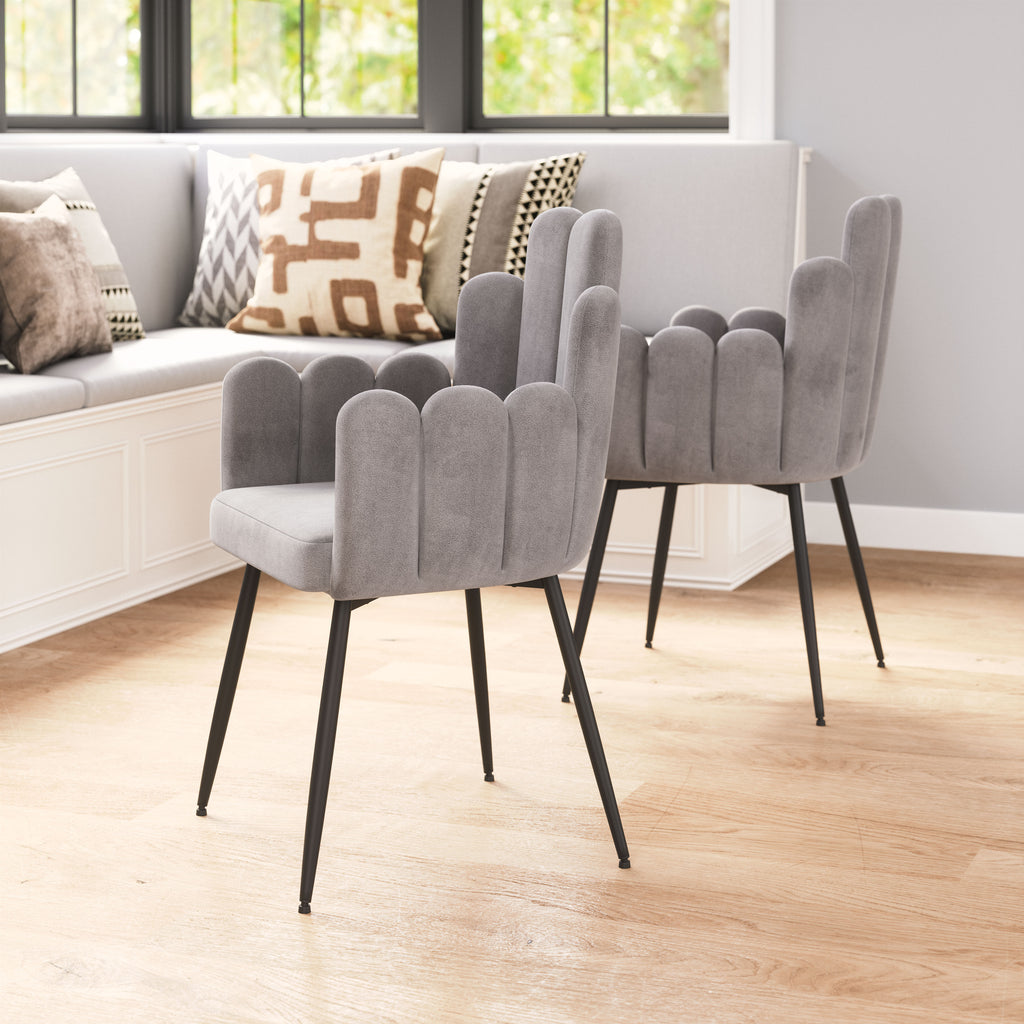 Chaise d’appoint Velours Dossier à Lattes & Acier Noir | Gris, Bleu marine ou Ivoire