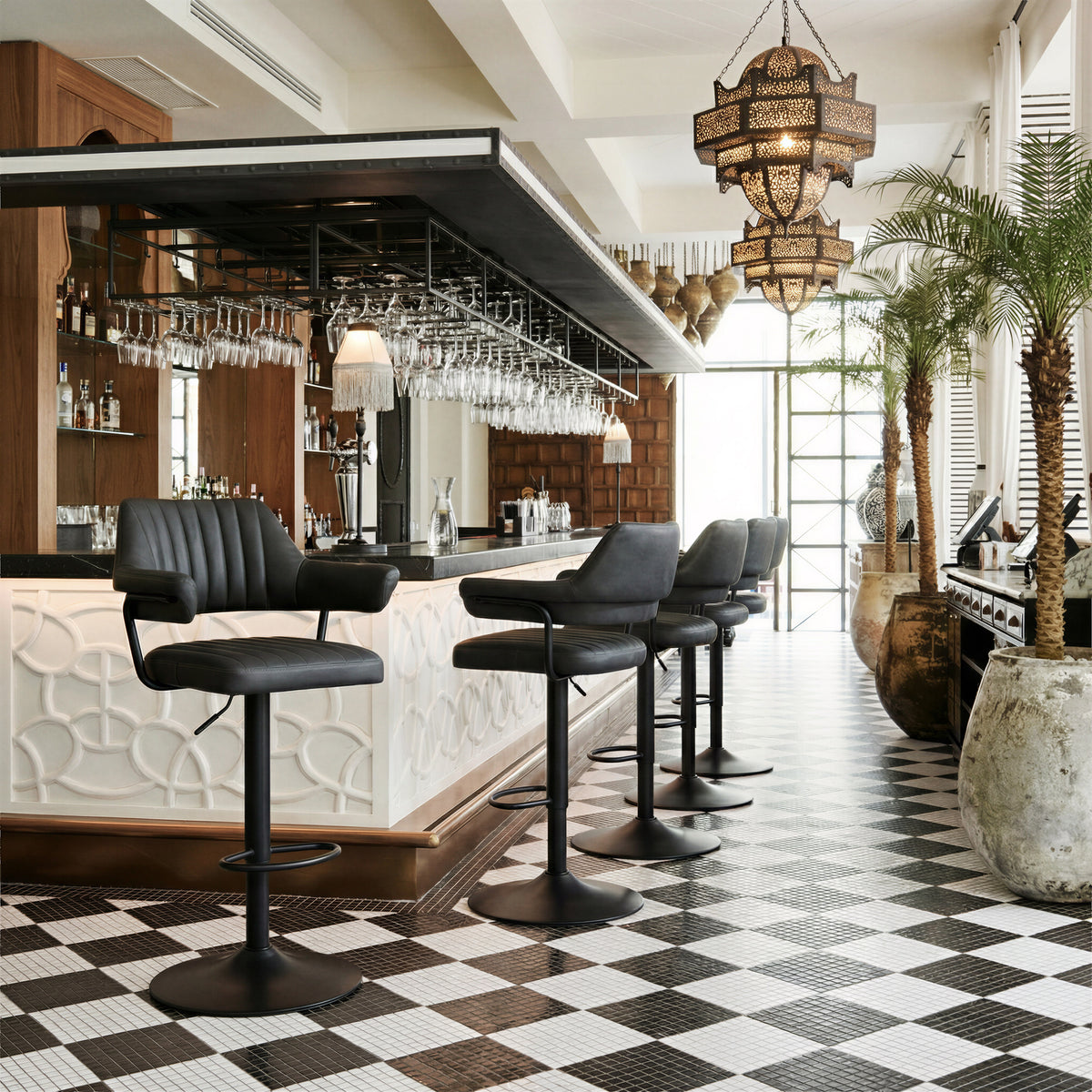 Chaise de bar réglable & pivotante – Similicuir | Brun ou Gris anthracite