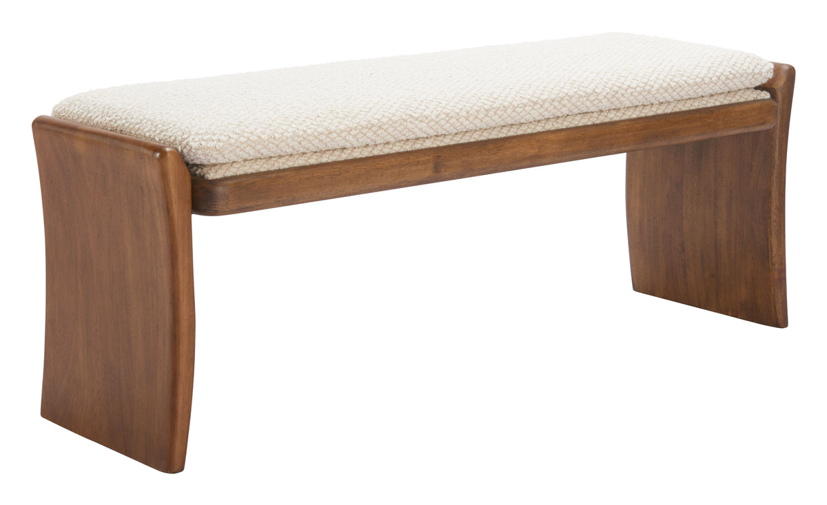 Banquette moderne en tissu beige – 2 places | Bois d’hévéa