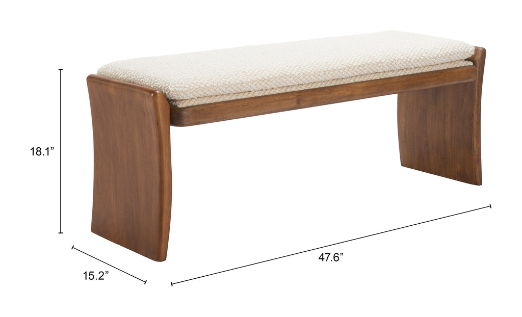 Banquette moderne en tissu beige – 2 places | Bois d’hévéa