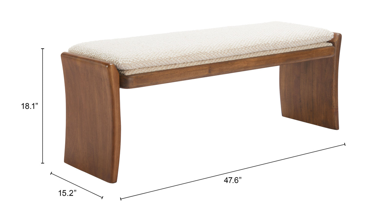 Banquette moderne en tissu beige – 2 places | Bois d’hévéa