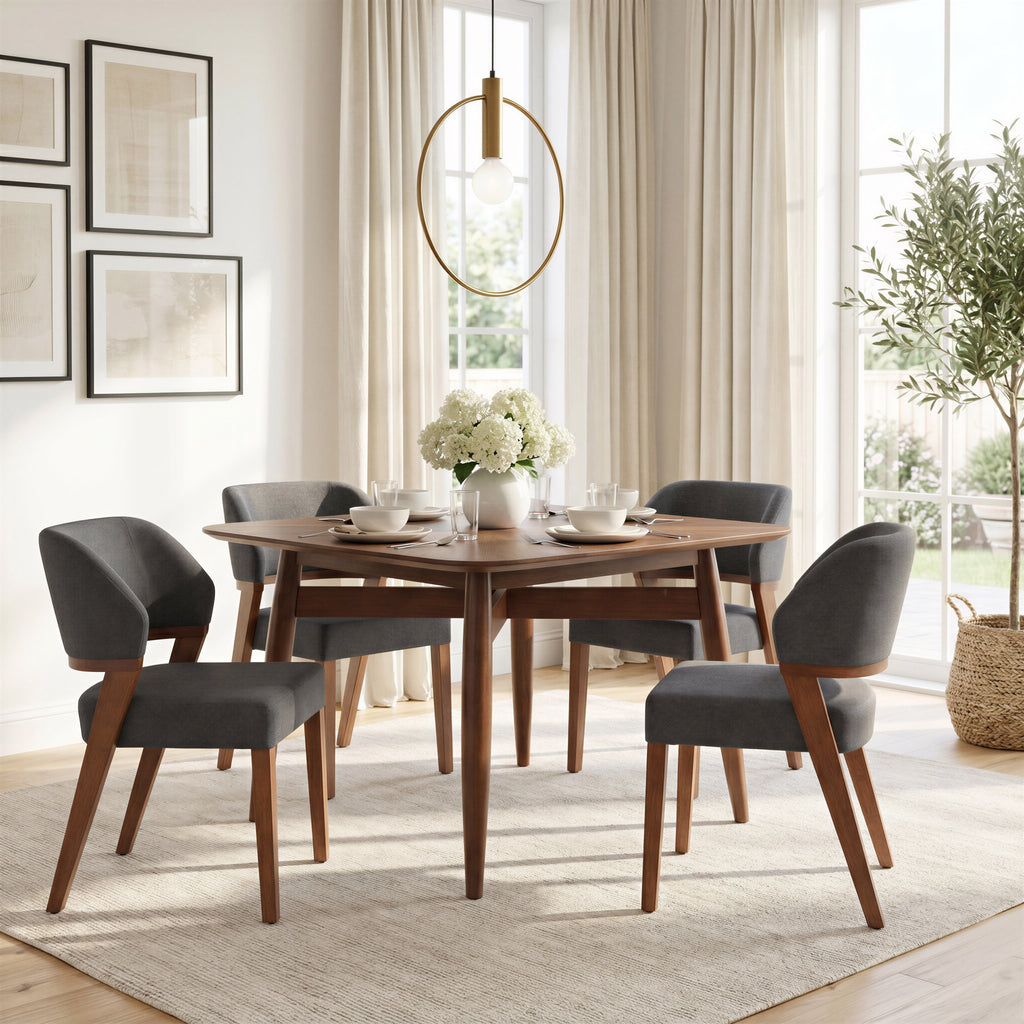 Chaise d’appoint Lin Poly Gris Azur & Bois de Noyer | Hévéa | Style Moderne