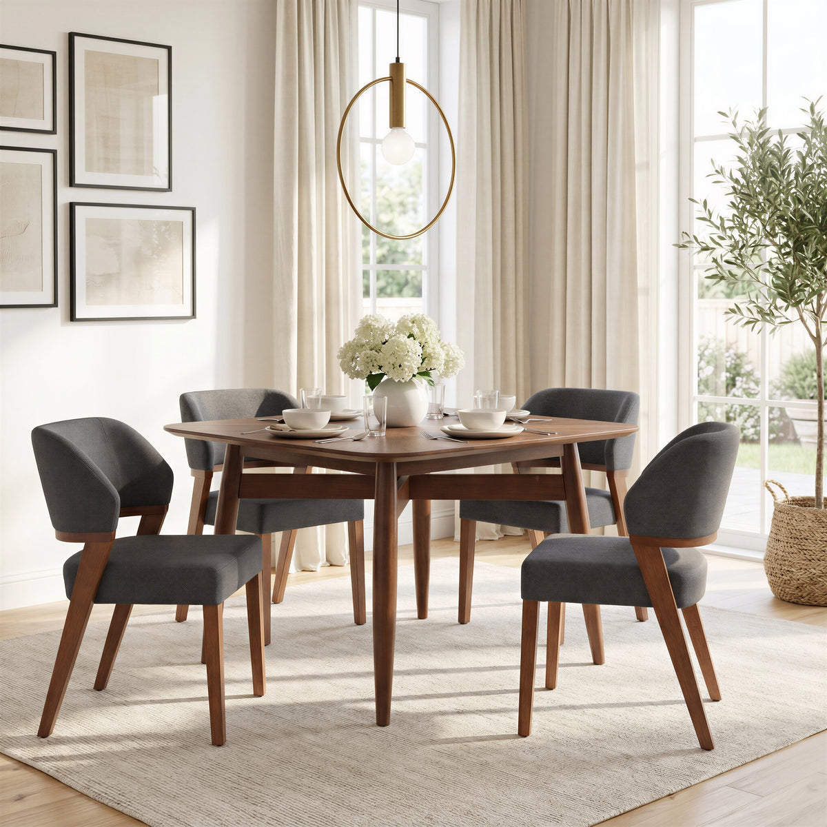 Chaise d’appoint Lin Poly Gris Azur & Bois de Noyer | Hévéa | Style Moderne