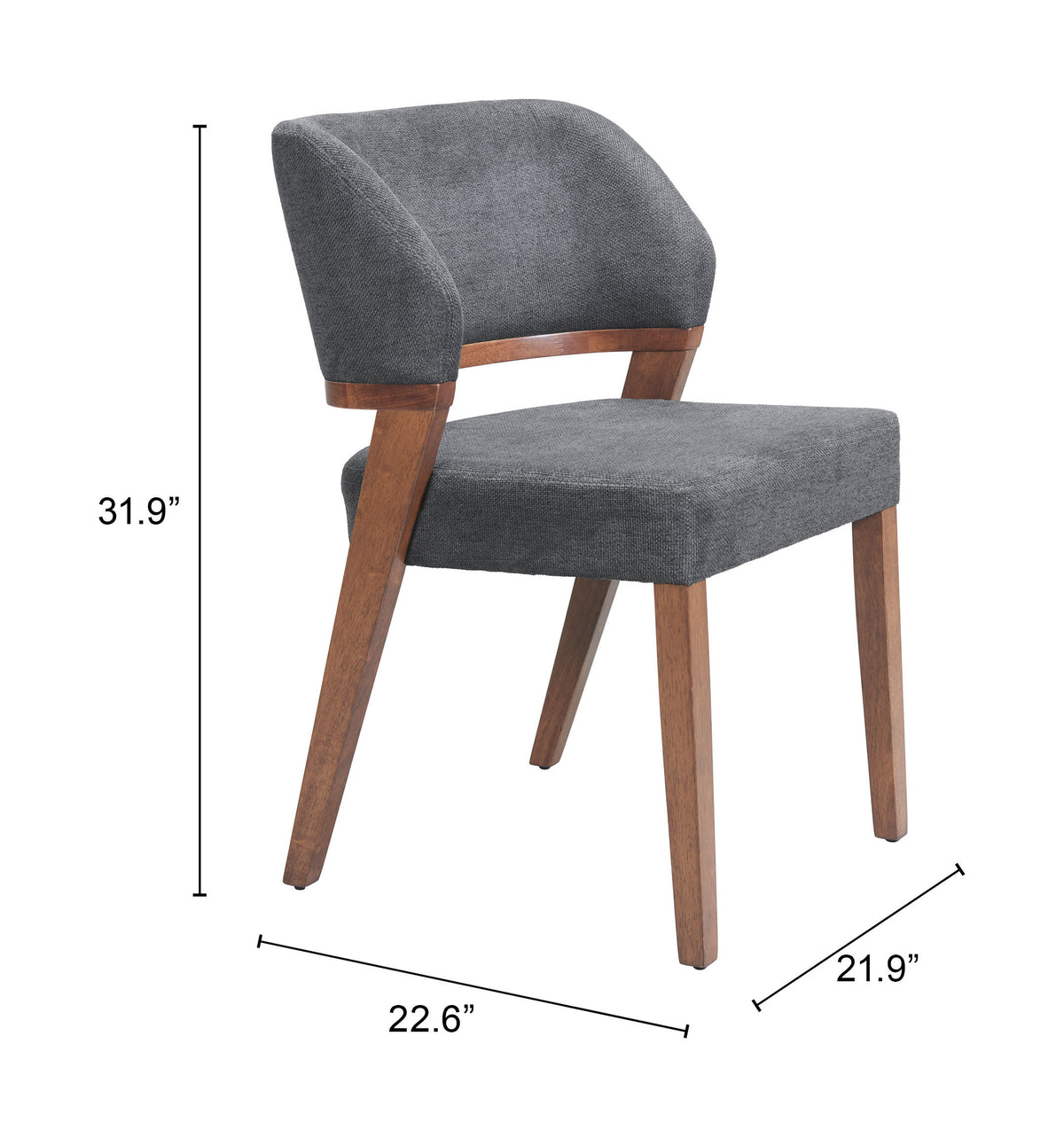 Chaise d’appoint Lin Poly Gris Azur & Bois de Noyer | Hévéa | Style Moderne
